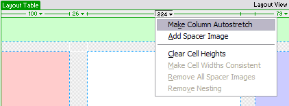Layout table with colum header dropdown menu