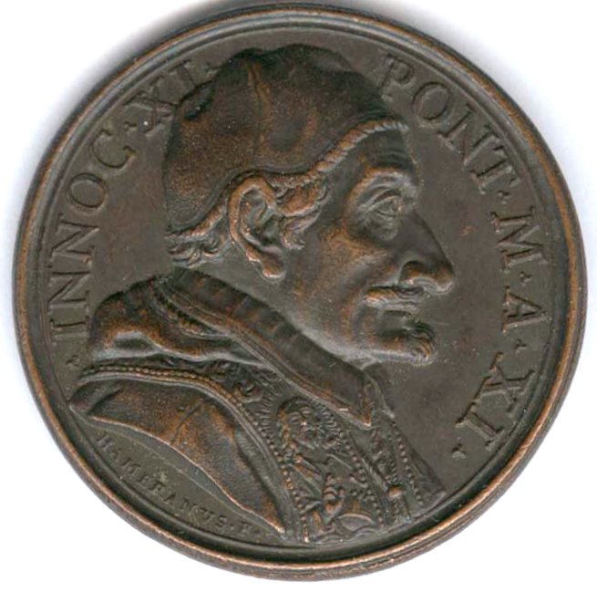 Pope Innocent XI, wearing the camauro,  1687
