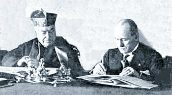 Cardinal Gasparri and Mussolini signing the Lateran Pact