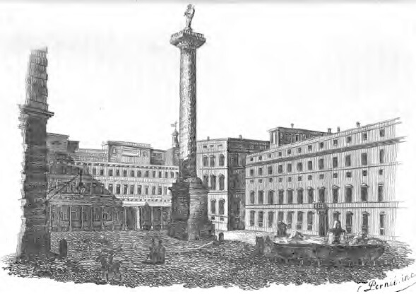 The Piazza Colonna, with the Post Office in the background, at the left