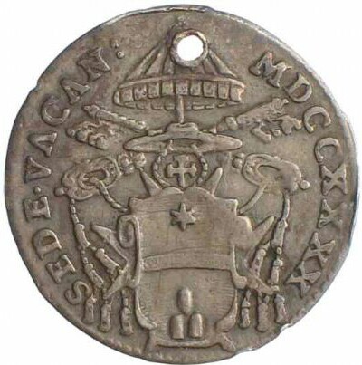 link to page concerning Sede Vacante 1740:  a coin with the arms of Cardinal Albani