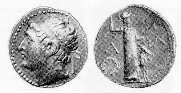coin of King Araeus of Sparta, showing Apollo