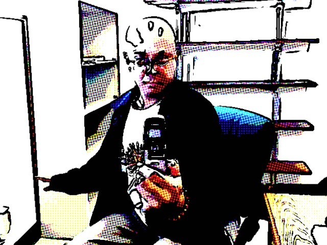 Allan Aquino with cell phone - comic book style