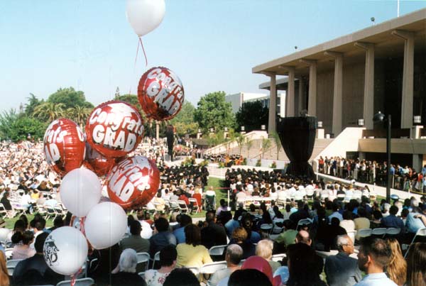 Main graduation venue in front of the Oviatt Library