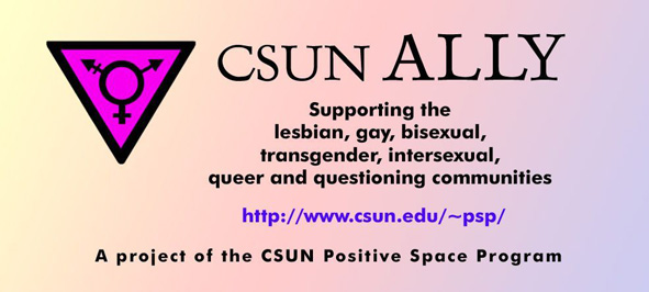 ALLY logo with pink triangle symbolizing support for lesbian, gay, bisexual, transgender, intersexual, queer, and questioning communities