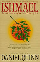 Cover of "Ishmael" by Daniel Quinn showing a leafy green branch against an orange and yellow sun.