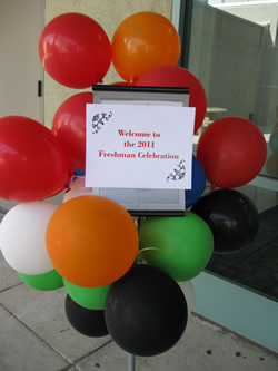 Balloons welcome visitors to the Grand Salon for the 2011 Freshman Celebration.