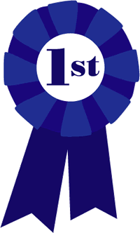 A blue first-prize ribbon standing for First Generation college students.