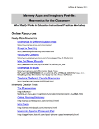 Jeffries - Memory Apps and Imaginary Post-Its: Mnemonics for the Classroom