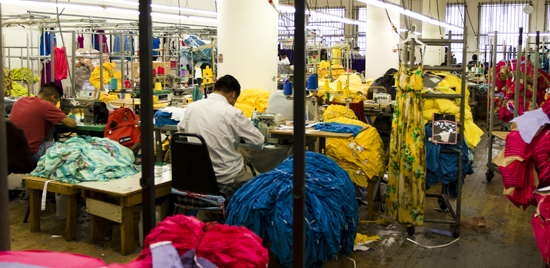 people working in the garment district