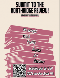 QR code and invitation to submit to the Northridge Review