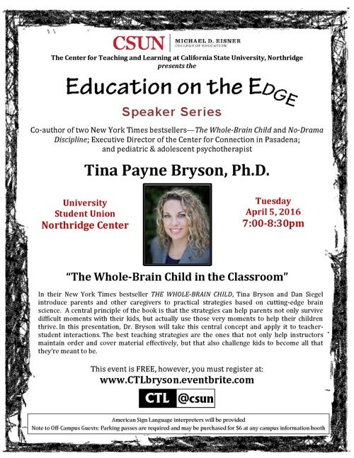 Education on the Edge - Tina Payne Bryson flyer