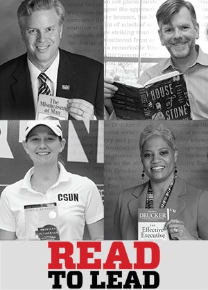 Read to Lead Poster featuring four panelists