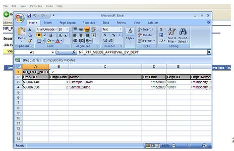 Query Display in Excel