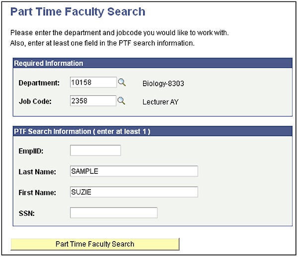 Part Time Faculty Search