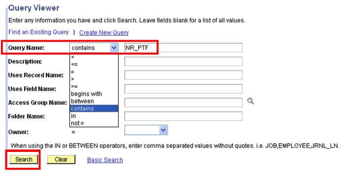 PTF Approver Query Search