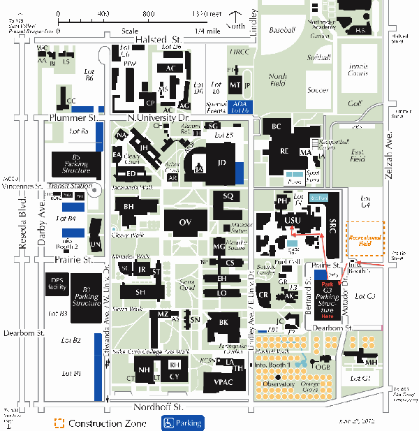 Directions to the USU on a CSUN campus map