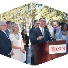 Mayor Garcetti held a news conference to salute CSUN's improved efforts in adopting Metro U-Pass.