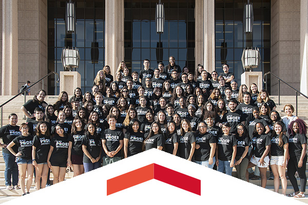 BUILD PODER students stand for a group photo on the steps of the Oviatt Library.