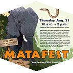 An elephant and a snake highlight the safari-themed flyer for the USU Matafest.