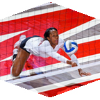 A CSUN women's volleyball player dives for the ball. 