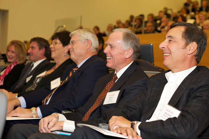 From left, Emerita Professor Ruth Harris, John Pepitone M.A. ’06, Nancy and Phil Mundy ’71, Vice President for University Advancement Vance Peterson, and Task Force on Engagement member Richard Bergman ’77.  Taken at the Volunteer Leadership Summit.
