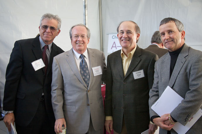 Dean Bill Jennings (second from left) flanked by Business alumni leaders David Merritt ’75, Chuck Noski ’73, MS’95, Hon.D.’07 and Rob Rousselet ’79, MS’97, MT’10.  Taken at the Inaugural Volunteer Leadership Summit.