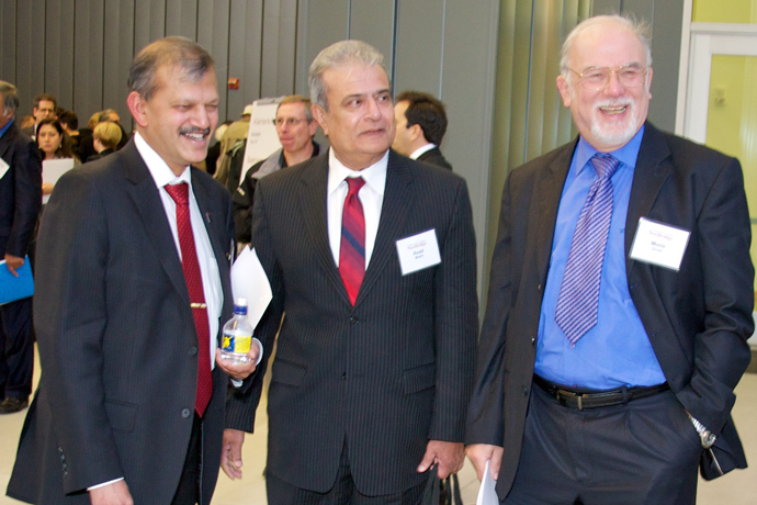 College of Engineering and Computer Science Dean Ramesh with Industrial Advisory Board members Dr. Assad Madni and Dr. Munir Sindir.  Taken at the Inaugural Volunteer Leadership Summit.