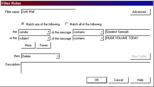 Filter Rules dialog box