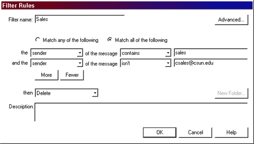 Filter Rules dialog box