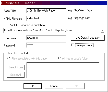 Publish Dialog Box