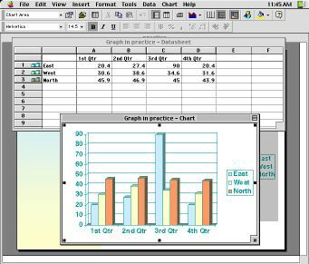 Window showing data sheet and graph