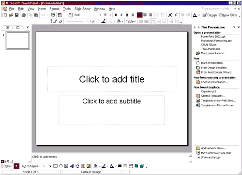 New presentation task pane
