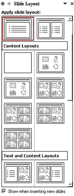 Slide layout selections