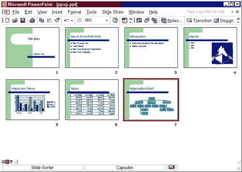 PowerPoint window showinig Slide Sorter View