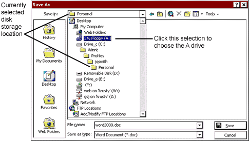 'Save As' Dialog Box Showing Storage Location Hierarchy