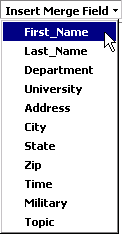 'Insert Merge Field' Drop-Down Menu