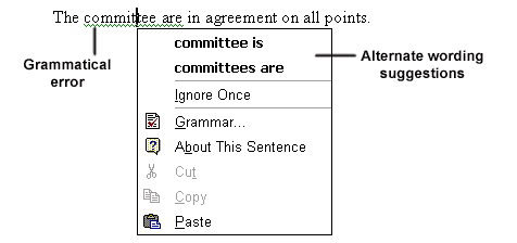 Grammatical error and popup menu