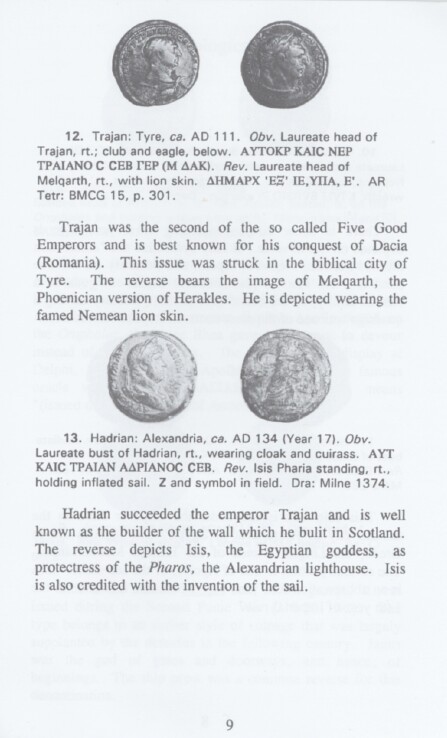 coin of Alexandria (Trajan, Isis Pharia ) and  of Tyre (Hadrian, Melqart)