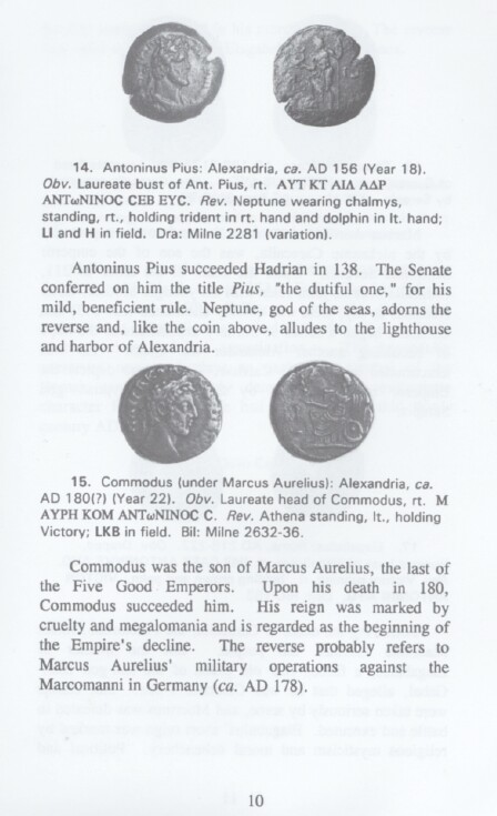 coins of Alexandria; of Antoninus Pius (Neptune of Isthmia) and of Commodus (Athena and Nike)