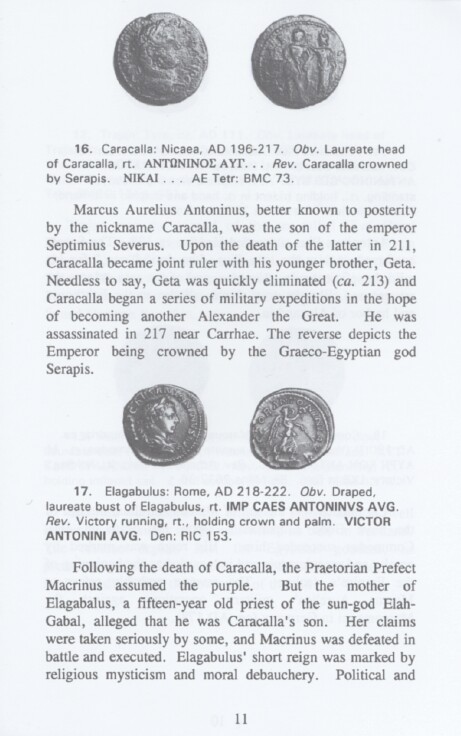 coin of Caracalla (Sarapis) and  denarius of Helagabalus (Victory)