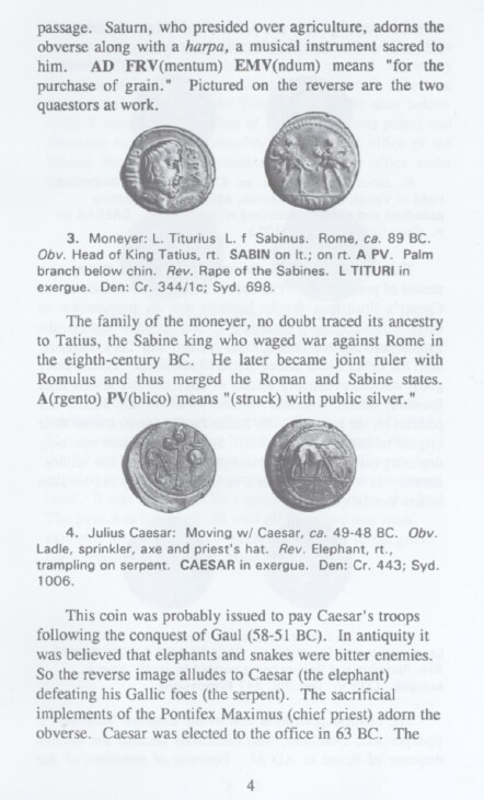 coin of Titurius and coin of Julius Caesar, elephant