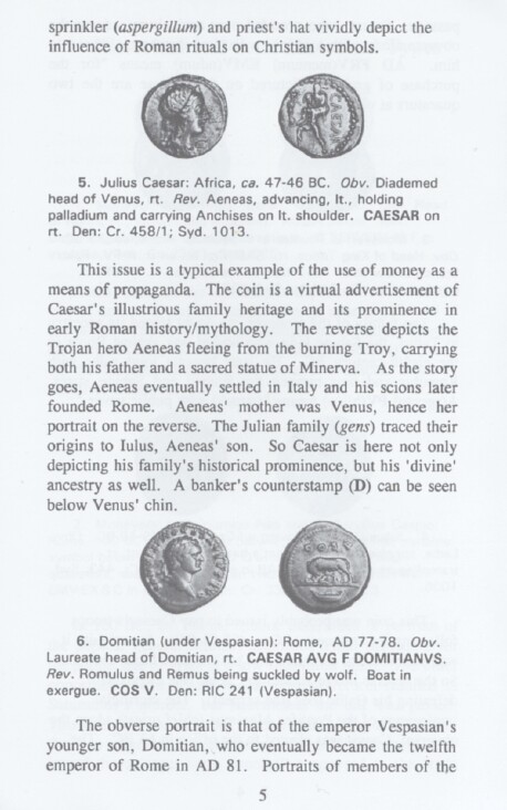 coin 5 (Julius Caesar and Aeneas) and coin 6 (Domitian and Capitoline wolf))
