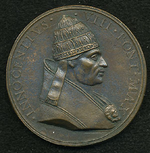 Pope Innocent 8, wearing tiara and cope