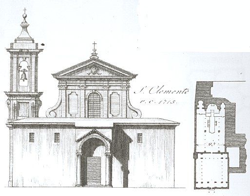 Church of St Clemente,  Rome, architectural line drawing
