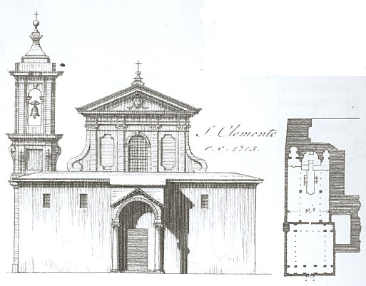 Church of St Clemente, Rome, architectural line drawing