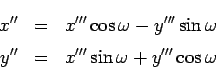 \begin{eqnarray*}
x'' &=& x'''\cos\omega -y'''\sin\omega\\
y'' &=& x'''\sin\omega +y'''\cos\omega
\end{eqnarray*}
