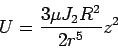 \begin{displaymath}
U = \frac{3 \mu J_2 R^2}{2r^5} z^2
\end{displaymath}