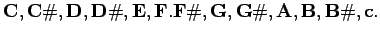 $\displaystyle {\bf C}, {\bf C\char93 }, {\bf D}, {\bf D\char93 }, {\bf E}, {\bf...
...har93 }, {\bf G},
{\bf G\char93 }, {\bf A}, {\bf B}, {\bf B\char93 }, {\bf c}.
$