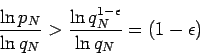 \begin{displaymath}
\frac{\ln p_N}{\ln q_N} >\frac{\ln q_N^{1-\epsilon}}{\ln q_N} =(1-\epsilon)
\end{displaymath}